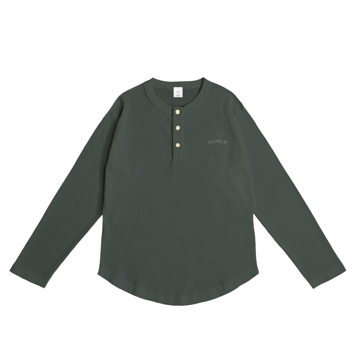 Camel Waffle Henley Neck green-gray image